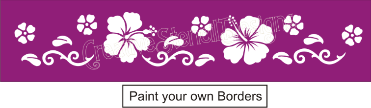 Lg Stencil Hibiscus Aloha Hawaii Flower Tropical Border - Hibiscus Flower Stencil (756x221), Png Download