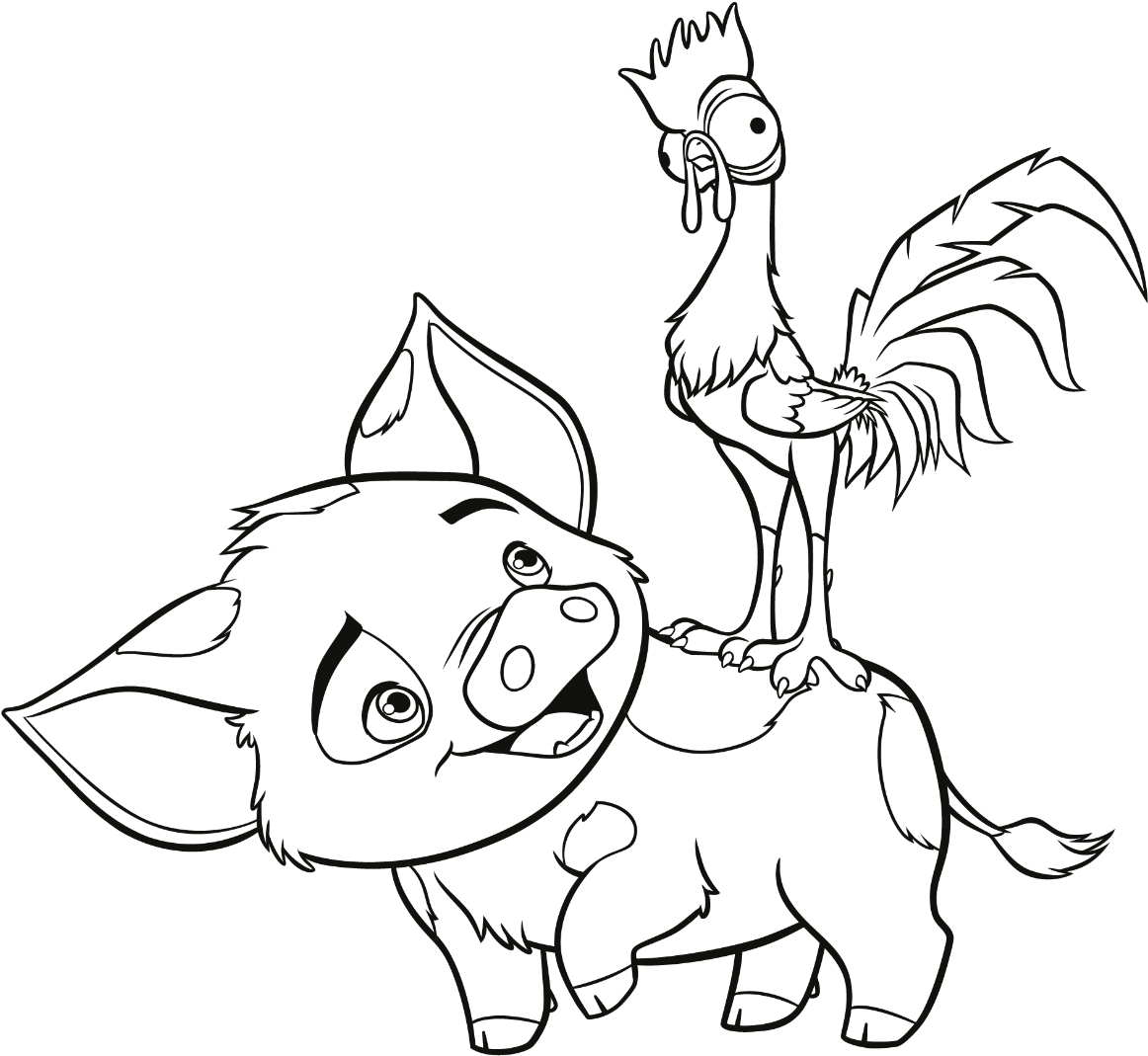 Coloring Book Pages Kids Fun Art Coloring Videos - Pua And Hei Hei Coloring Page (1187x1080), Png Download