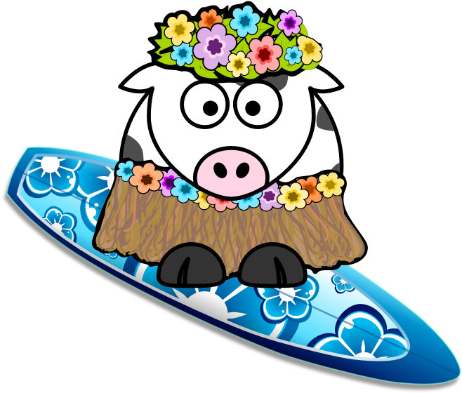 Surfer Girl Cow - Cartoon Cow (800x800), Png Download