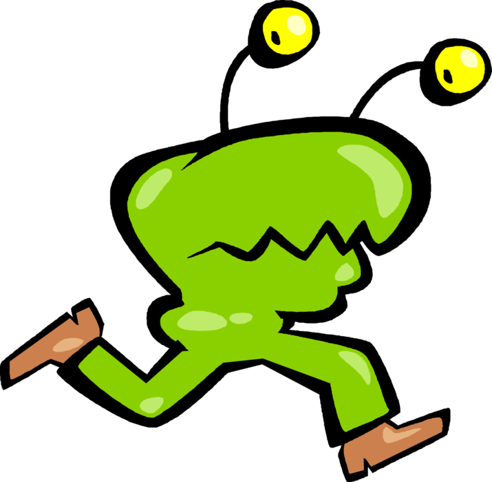 Vector Illustration Of Green Space Alien Head Running (715x700), Png Download