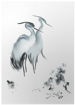 Elegant Birds Framed Painting Print Size: 30 X 45cm (400x400), Png Download