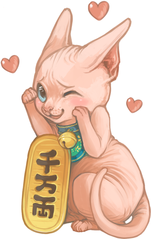 Japanese Lucky Cats - Cat (390x500), Png Download