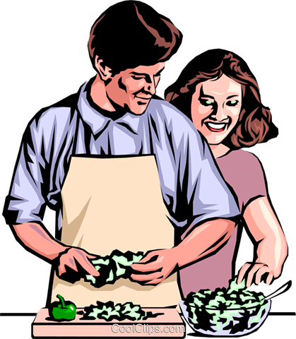 Man & Woman Preparing Dinner Royalty Free Vector Clip - Man And Woman Cooking Clipart (419x480), Png Download