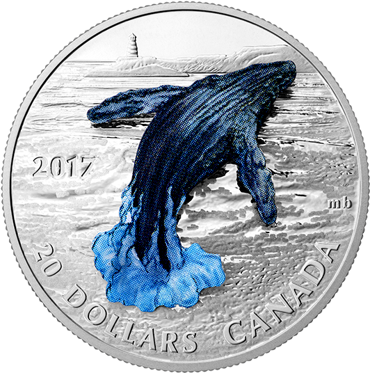 Pure Silver Coin Three-dimensional Breaching Whale - Coin (570x570), Png Download