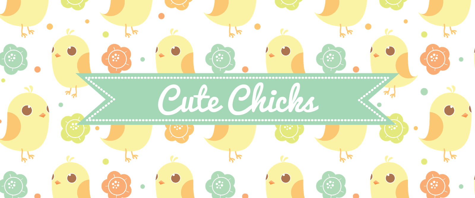 Cute Chicks & Flowers Spring Design - Illustration (1600x667), Png Download
