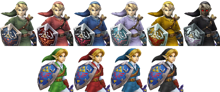 Link's Alternate Costumes In Pm - Super Smash Bros Ultimate Link Costumes (768x320), Png Download
