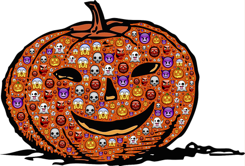 Pumpkin Jack O Lantern Halloween Emoji Sca - Halloween Backgrounds Public Domain (502x340), Png Download