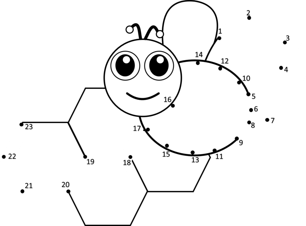 Western Honey Bee Connect The Dots Coloring Book Line - Bee (1014x750), Png Download