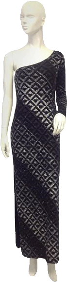 Silver Sparkle One Sleeve Evening Gown Size Medium - Cocktail Dress (485x600), Png Download