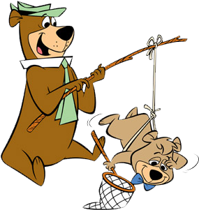 Yogi Bear With Booboo On A Fishing Pole Ready To Catch - Yogi Bear Fishing Png (400x400), Png Download