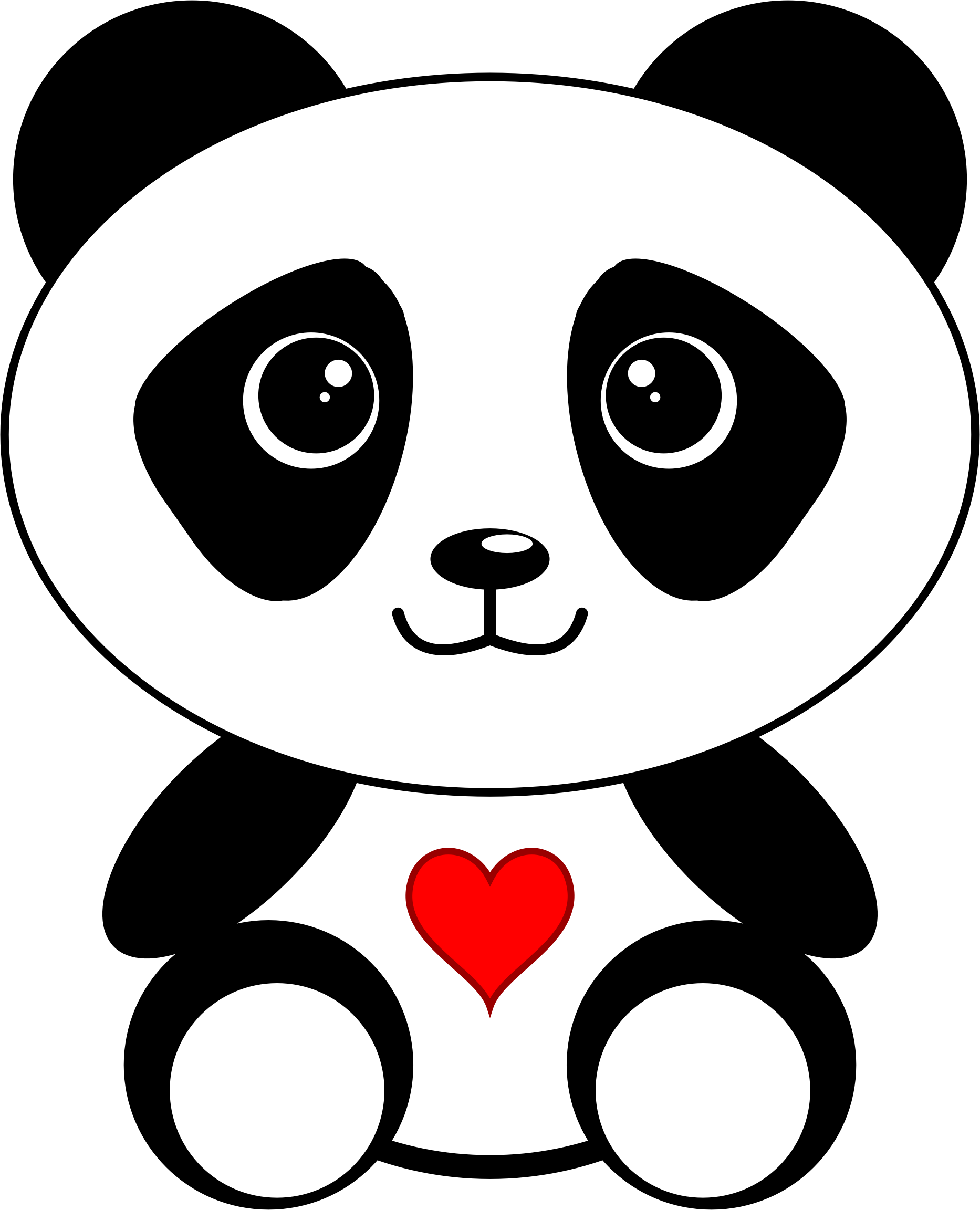 Panda With A Heart Picture Free Library - Dibujos De Oso Panda (1866x2304), Png Download