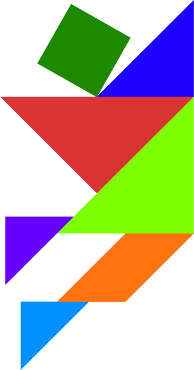 Tangram Puzzle Coloring Book Triangle Green - Tangram Color Png (393x750), Png Download