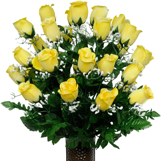 Md1059 Yellow Rose With Babys Breath3 - Ruby's Silk Flowers Two Tone Yellow Rose Artificial (640x640), Png Download