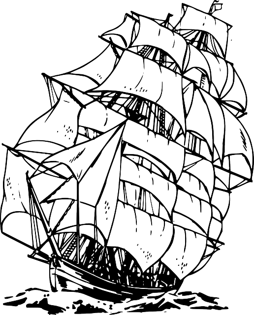 Free Image On Pixabay - Pirate Ship Black And White (516x640), Png Download