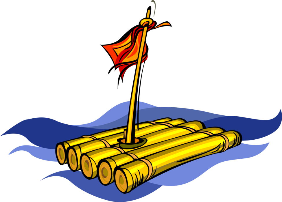 Vector Illustration Of Shipwrecked Castaway Homemade - Плот Png (975x700), Png Download