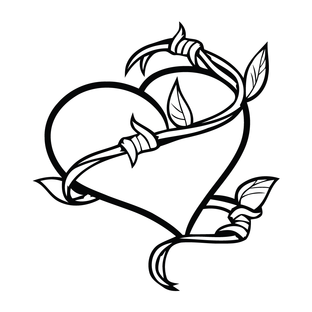 Heart Vine Decal - Hearts And Barbed Wire Tattoo Design (1042x1042), Png Download