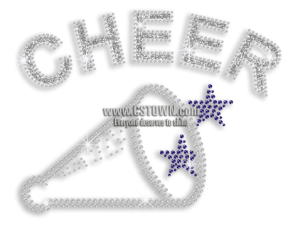 Custom Cheer Trumpet Stars Rhinestone Glitter Iron - Necklace (450x450), Png Download