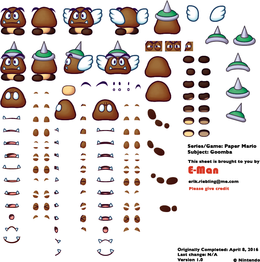 Click For Full Sized Image Goomba - Super Paper Mario Goomba Sprite Sheet (862x862), Png Download