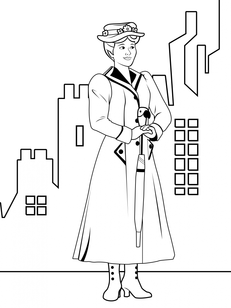 Mary Poppins Coloring Page - Coloriage Marry Poppins (769x1024), Png Download