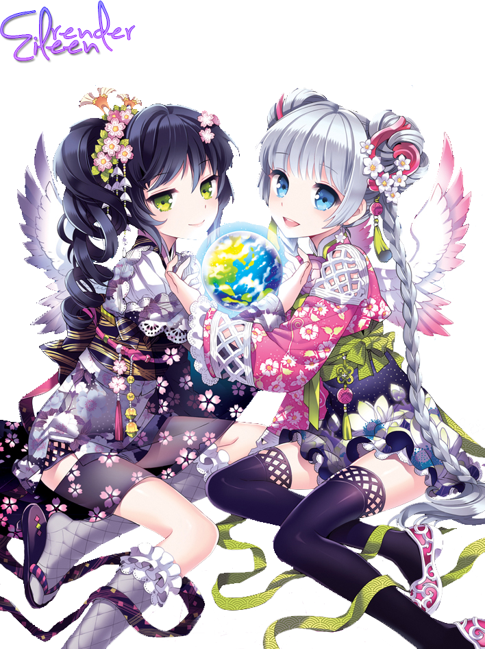 Anime Two Girls Nardack Render By Eileenchin-d7rasyz - Two Anime Girl Png (708x946), Png Download