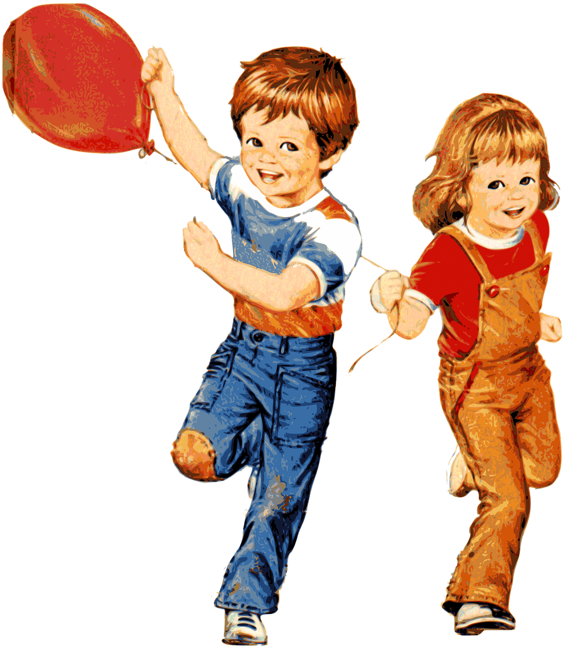 Children Playing With Balloon - Vintage Boy Png Clipart (1111x1280), Png Download