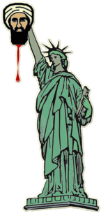 Osama Bin Laden & The Statue Of Liberty - Statue Of Liberty Holding Bin (674x518), Png Download