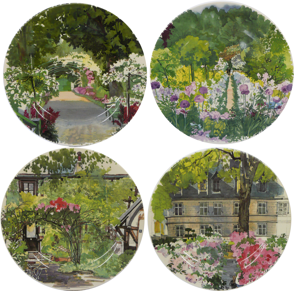 4 Side Plates Assorted - Gien Paris A Giverny Canape Plates Assorted Set Of (974x974), Png Download
