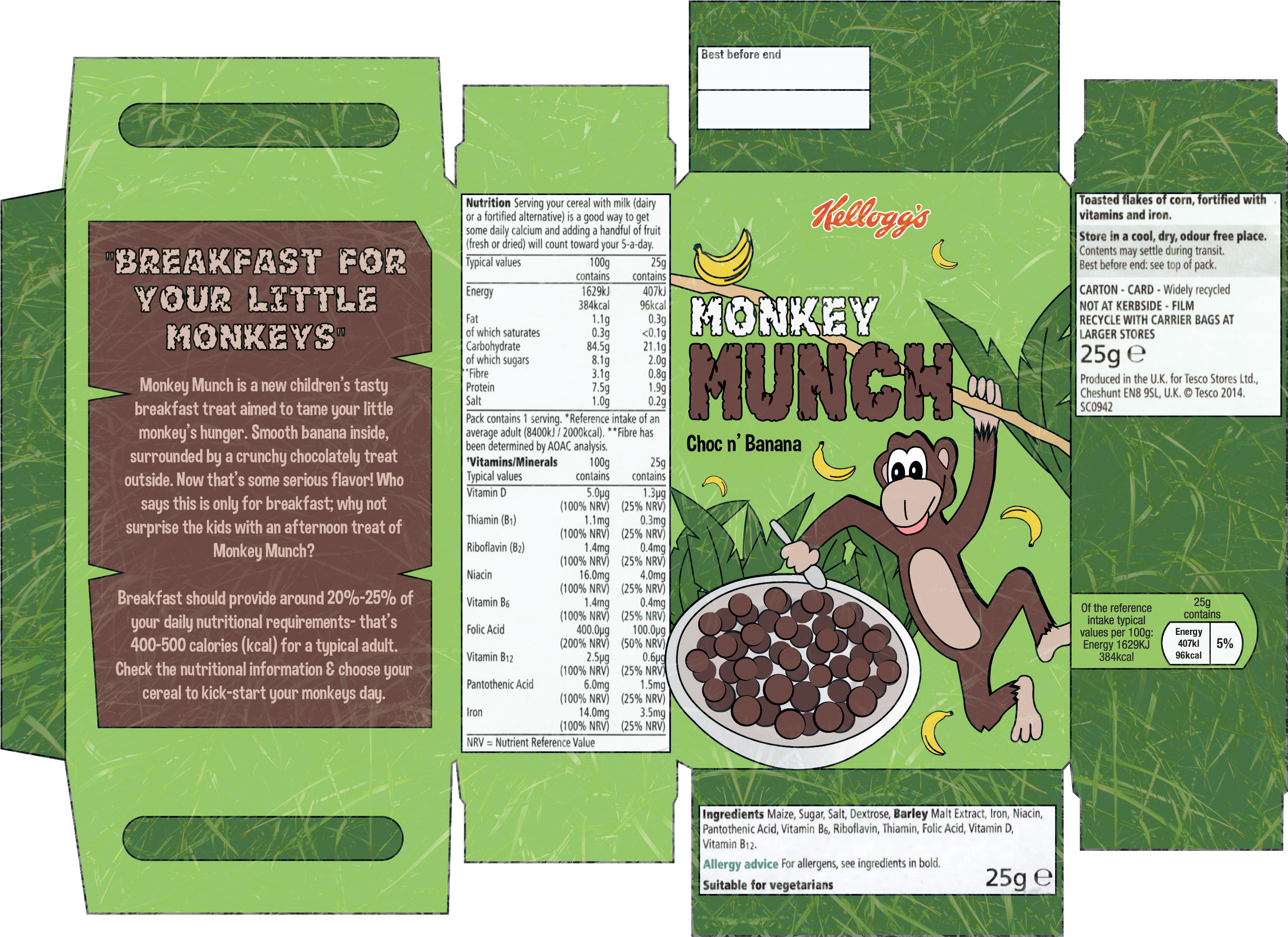 Monkey Munch Packaging - Cereal Packaging Folded Out (3216x2441), Png Download