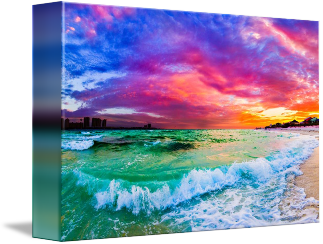 Royalty Free Purple Blue Sunset Wave Beautiful Sea - Gallery-wrapped Canvas Art Print 10 X 7 Entitled Purple (650x491), Png Download