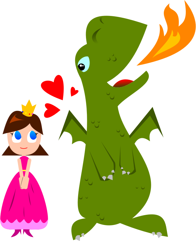 Princess And Dragon Clipart Amp Princess And Dragon - Cartoon Dragon And Princess (652x800), Png Download