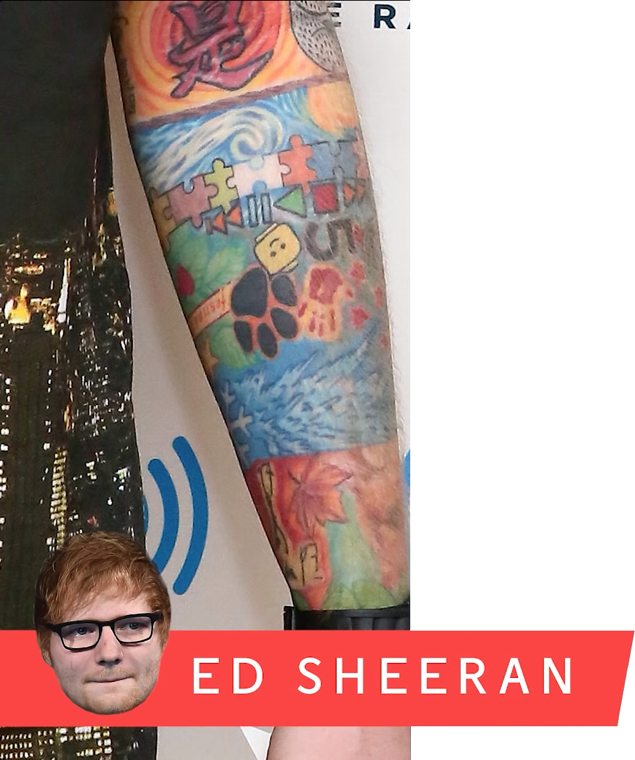 Ed Sheeran's Put Together Piece Of Colorful, Kiddy - Ed Sheeran Arm Tattoo (904x1081), Png Download