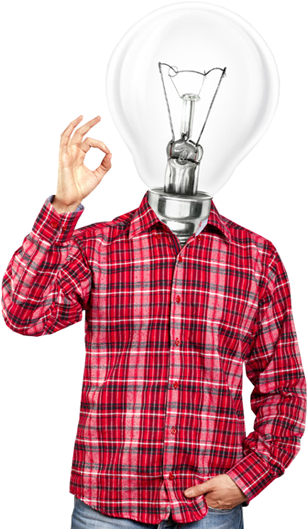 Man With Idea Light Bulb Head Concept - Bulb Head Png (450x750), Png Download
