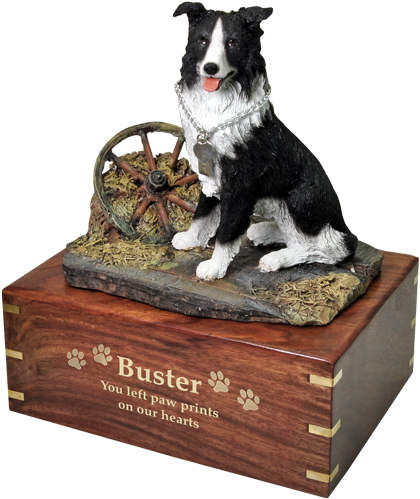 Border Collie Dog Figurine Wood Urn Engraved With Gold - Engraved Plate For Dog Ashes (500x500), Png Download