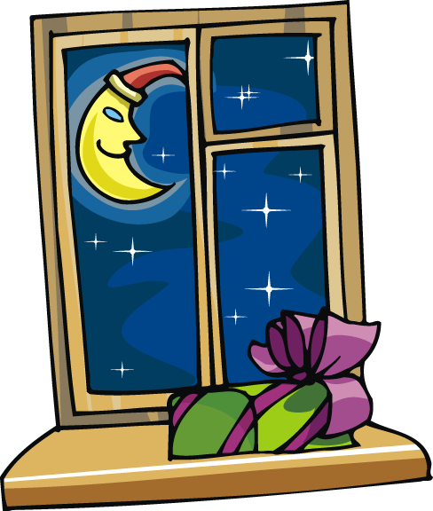 Window Clipart Night Window - Night Christmas Clipart Png (488x576), Png Download