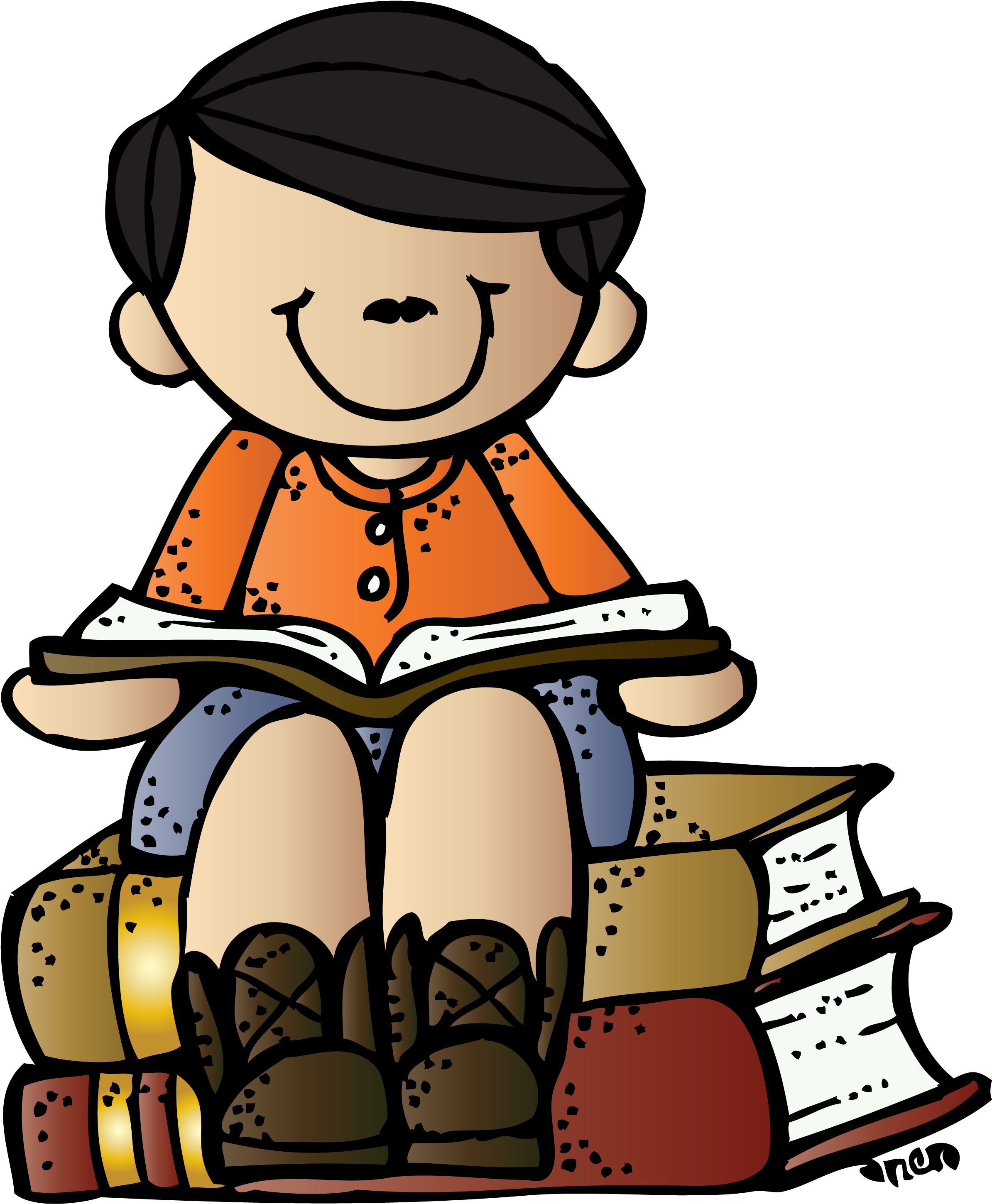 Melonheadz Writing Boy On Books C Melonheadz Professor, - Melonheadz Reading Clipart (2424x3000), Png Download
