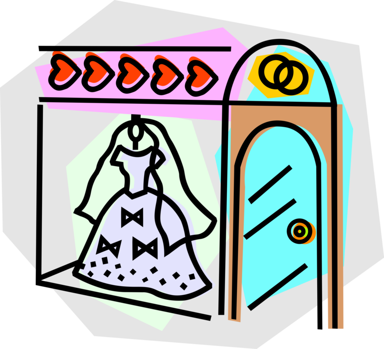 Vector Illustration Of Bride's Wedding Dress Hangs (770x700), Png Download