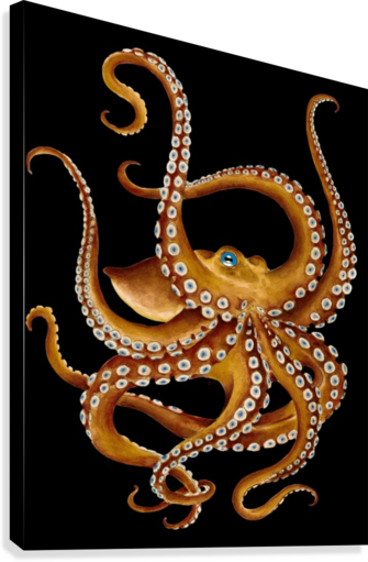 Brown Bronze Octopus Blue Eye Tentacles - Watercolor Painting (335x511), Png Download