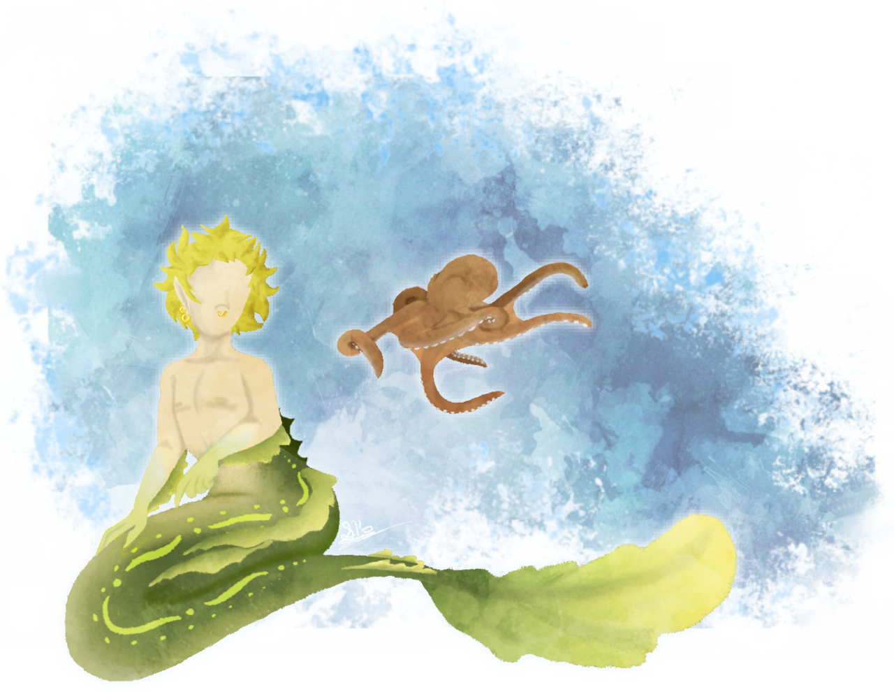Tweek Tweak Sp Mermaid Au Fanart Mock Watercolor My - Illustration (1280x990), Png Download