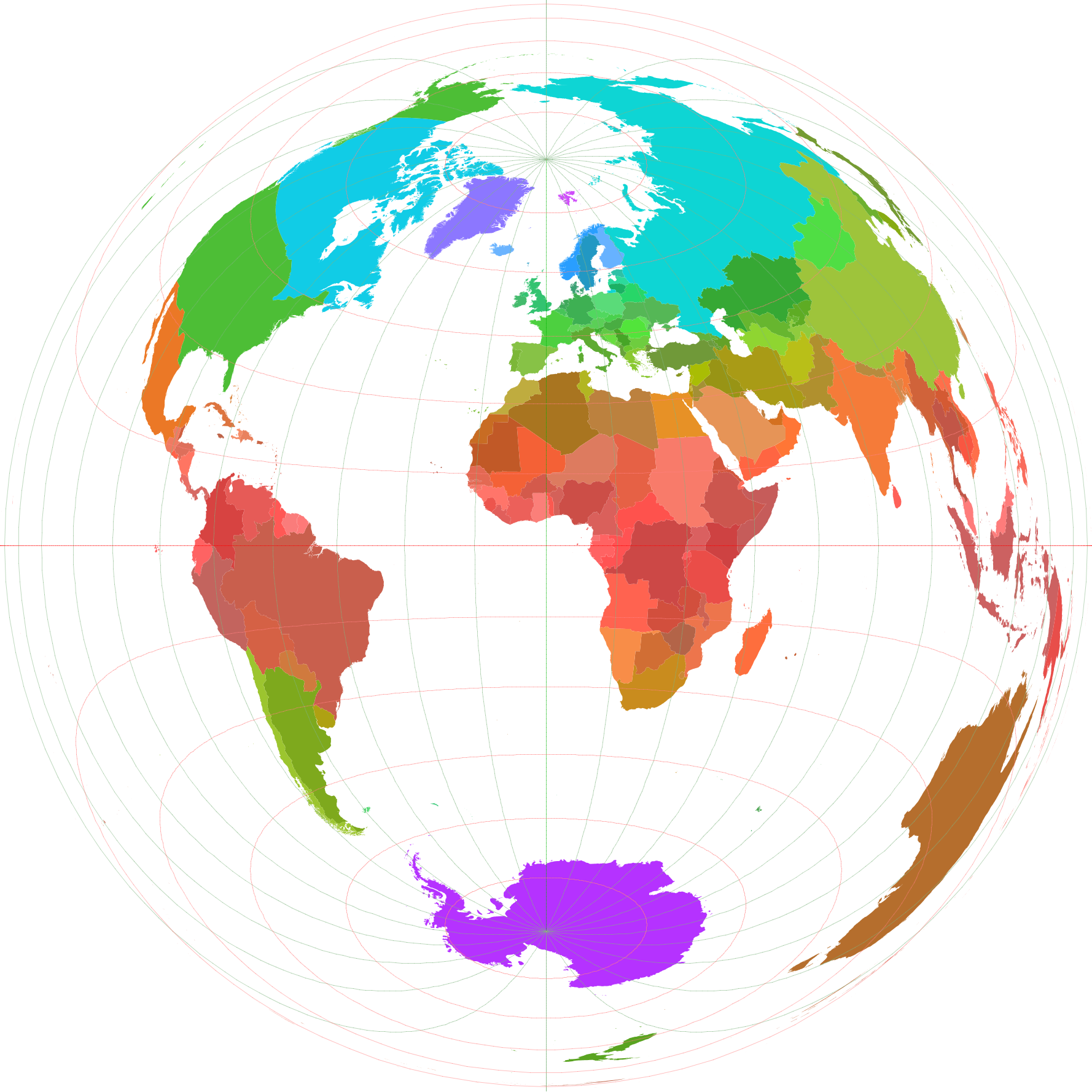 World Borders Lamb Azi - Mollweide Projection Map With Borders (1778x1778), Png Download