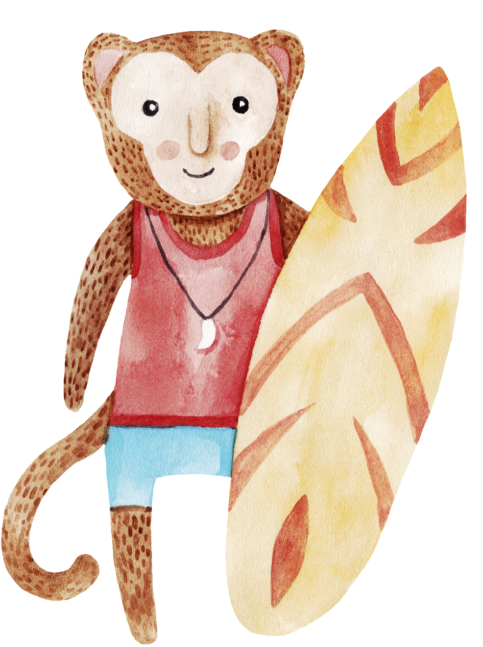 Hand Drawn Monkey Holding Surfboard Png Transparent - Raccoon (1024x1341), Png Download