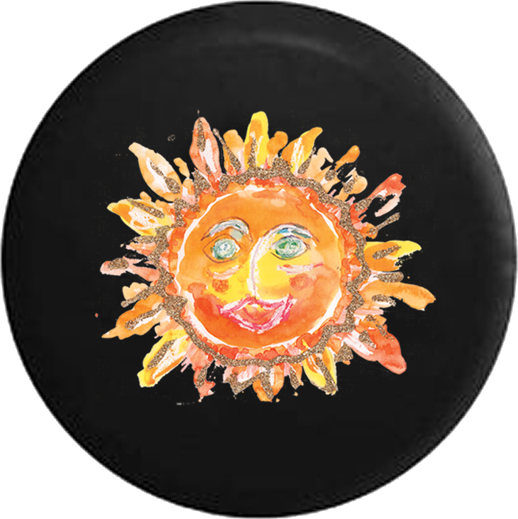 Watercolors Smiling Sunshine Jeep Camper Spare Tire - Watercolors Smiling Sunshine Spare Tire Cover Black (1800x1804), Png Download