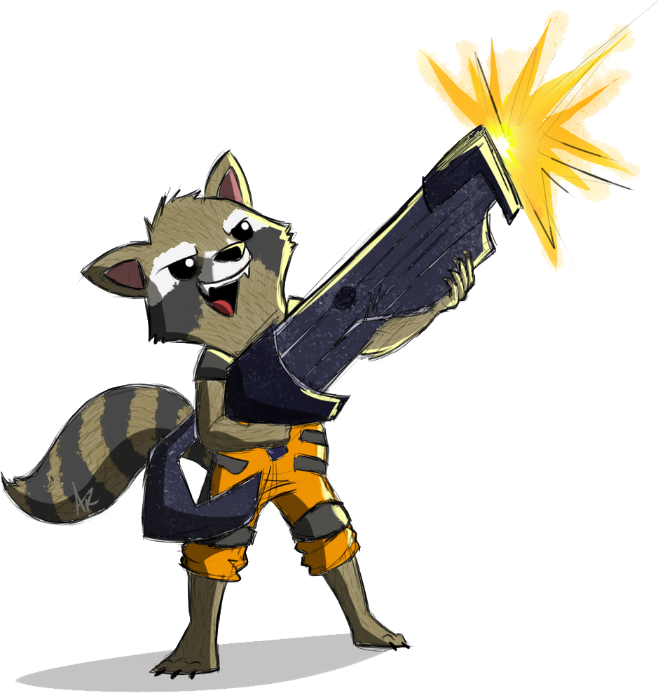 Rocket Raccoon Png Pic - Rocket Raccoon Cartoon Drawing (1024x1061), Png Download