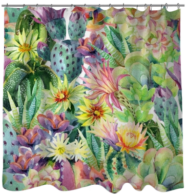 Watercolor Blooming Cactus Background Shower Curtain - Studio Oh! Small Metal Catchall Tray, Succulent Garden (400x400), Png Download