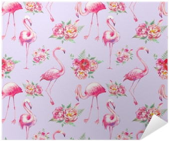 Watercolor Flamingo And Flowers Seamless Pattern - Wallpaper (400x400), Png Download