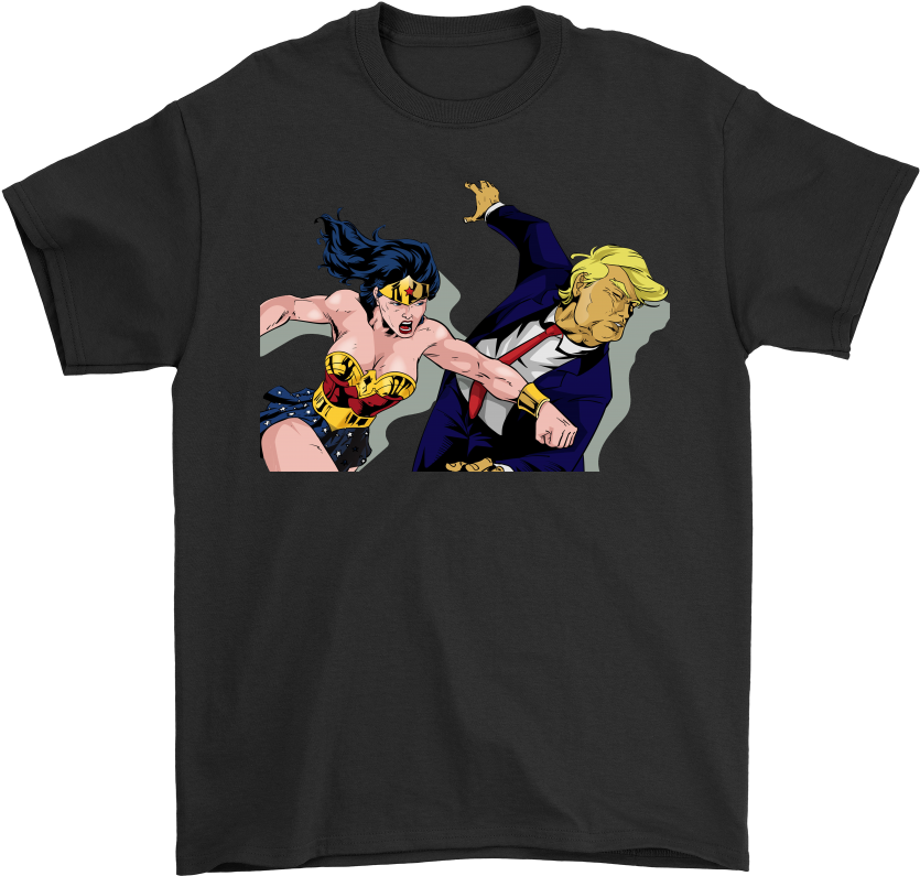 Wonder Woman Punching Donald Trump Face T-shirt - Wonder Woman Trump T Shirt (1000x1000), Png Download