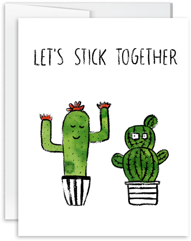 Let's Stick Together Watercolor Cactus Greeting Card - Cactus Let's Stick Together (1000x1000), Png Download