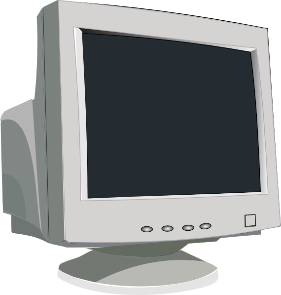 Free Vector Crt Tube Monitor Clip Art - Monitor Clipart Black And White (570x597), Png Download