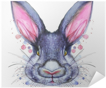 Painted Drawing With Watercolor Portrait Of An Animal - Kanin Tegning (400x400), Png Download
