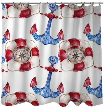 Seamless Pattern With Lifebuoy, Anchor And Compass - Bed Skirt (400x400), Png Download