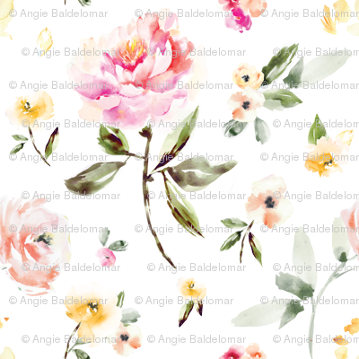 Frida Watercolor Peony On White - Watercolor Painting (400x400), Png Download